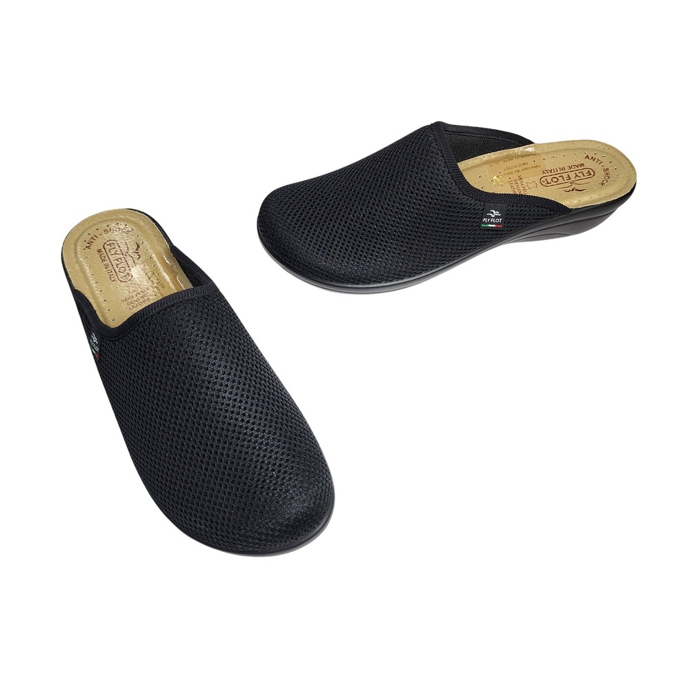 Fly Flot Black Mesh Comfort Clogs US 10 Leather Insole Lightweight Made in Italy
